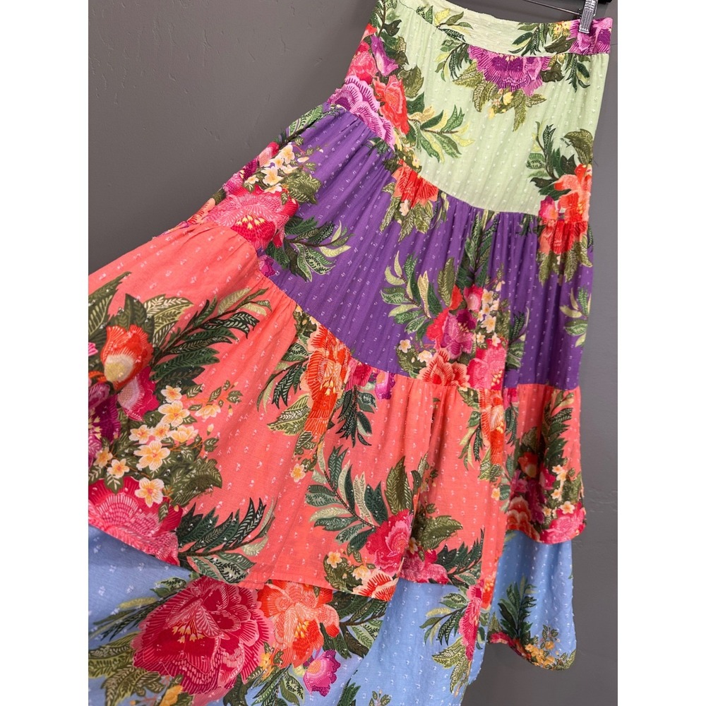 Farm Rio Anthropologie Floral Tiered Maxi Skirt Size Medium Colorful - Picture 14 of 16